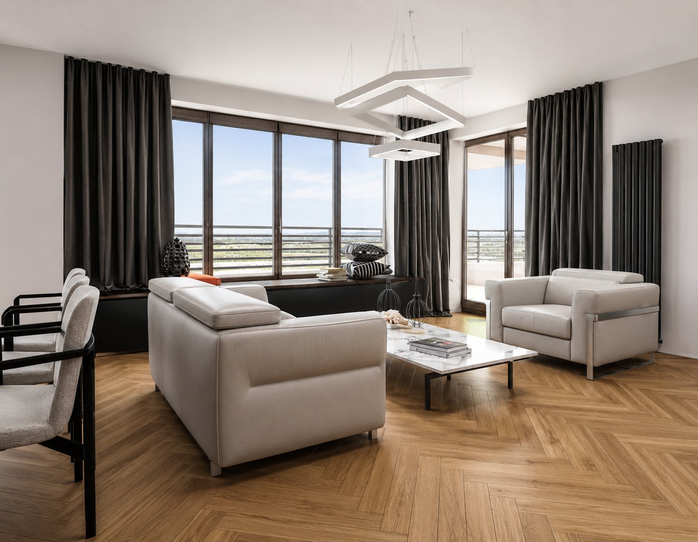 Apartament na Targówku — salon z jasną sofą