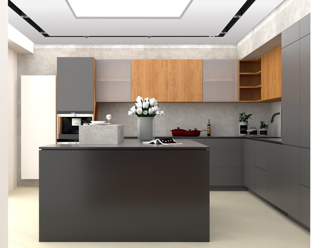 Apartament na Targówku — kuchnia z wyspą